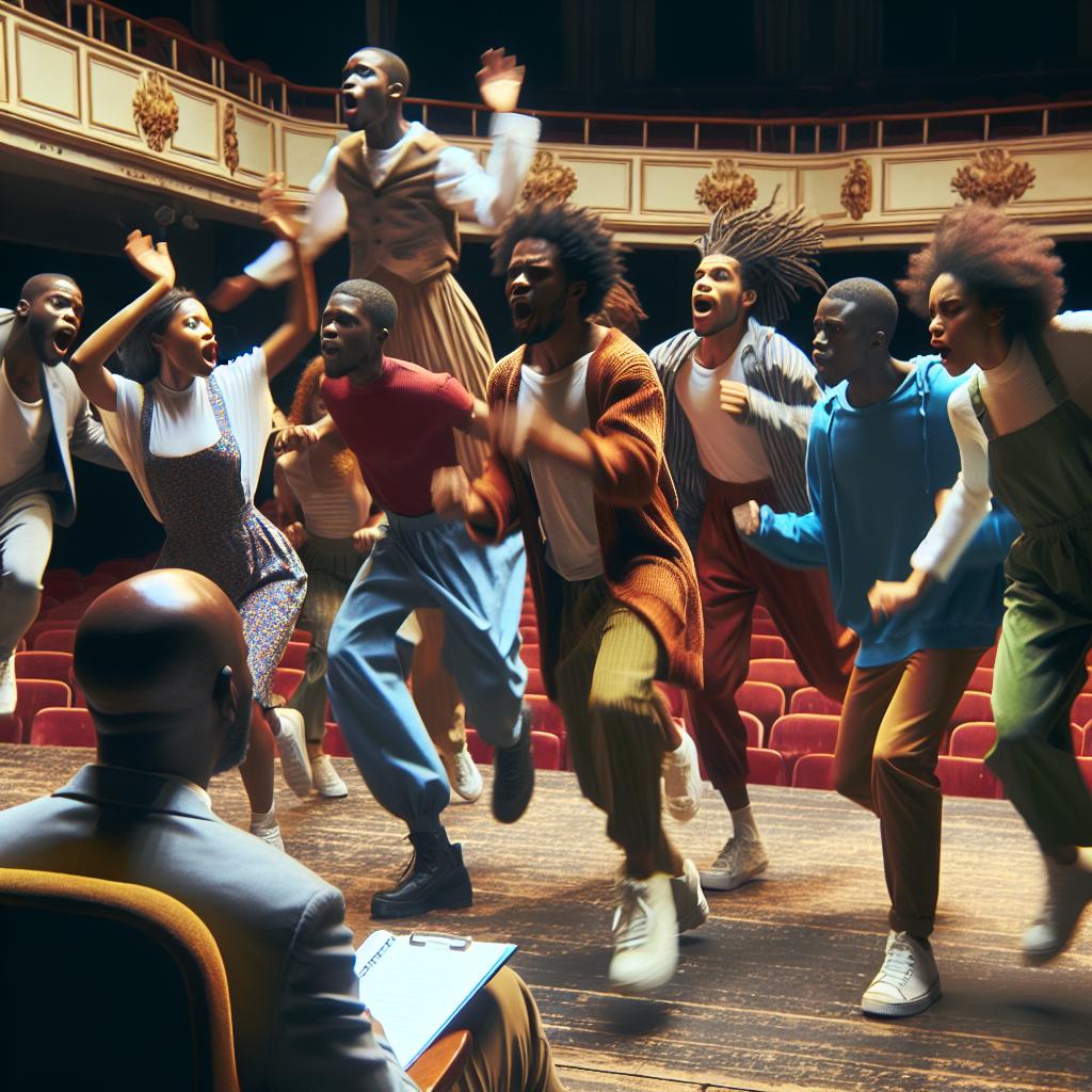 African-American theatre play rehearsal