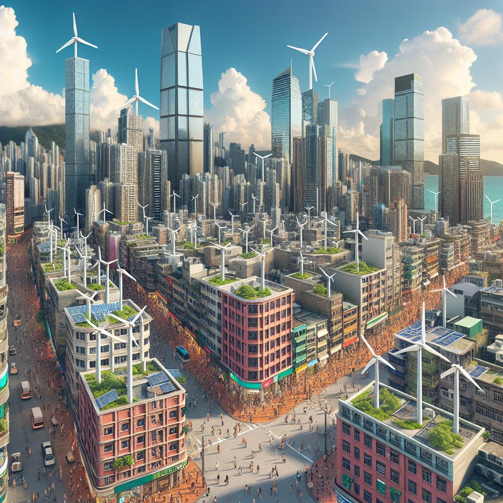 New York cityscape with wind turbines