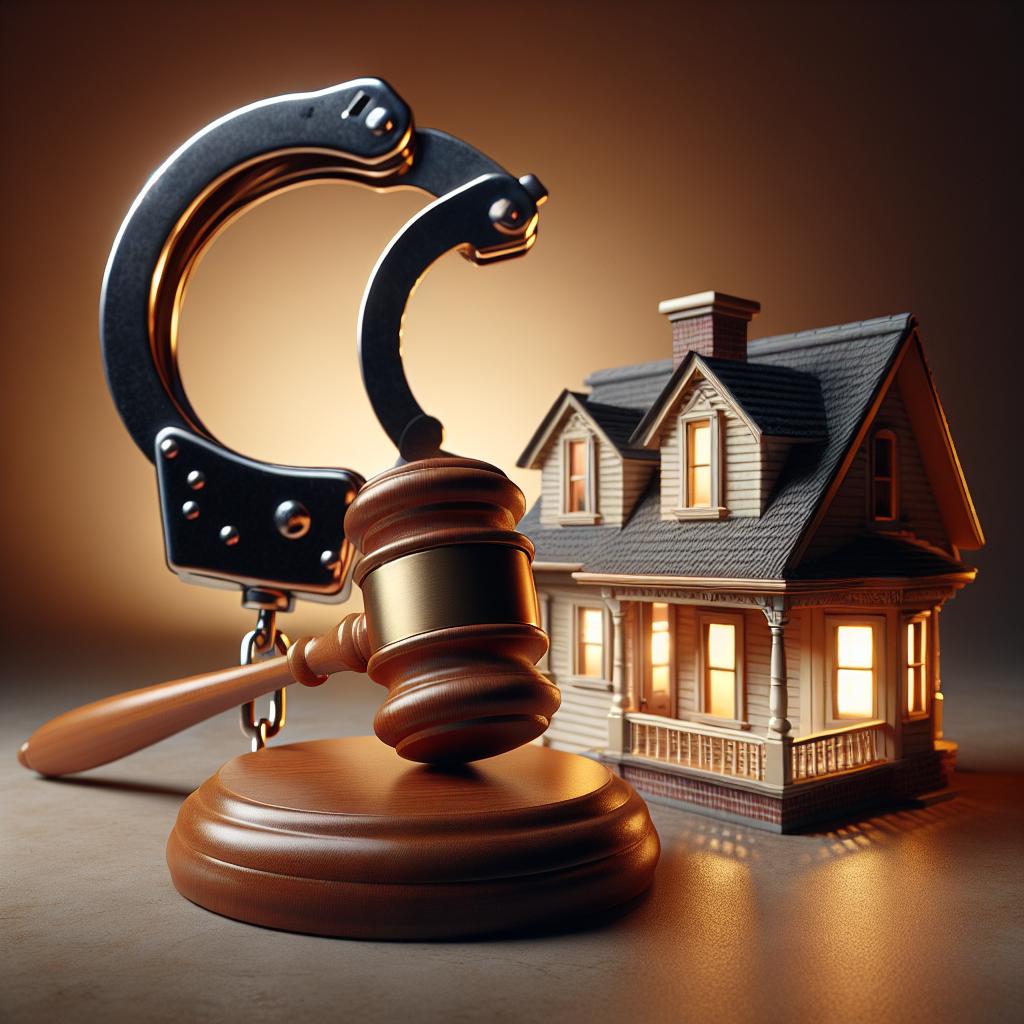 "Gavel, handcuffs and house"