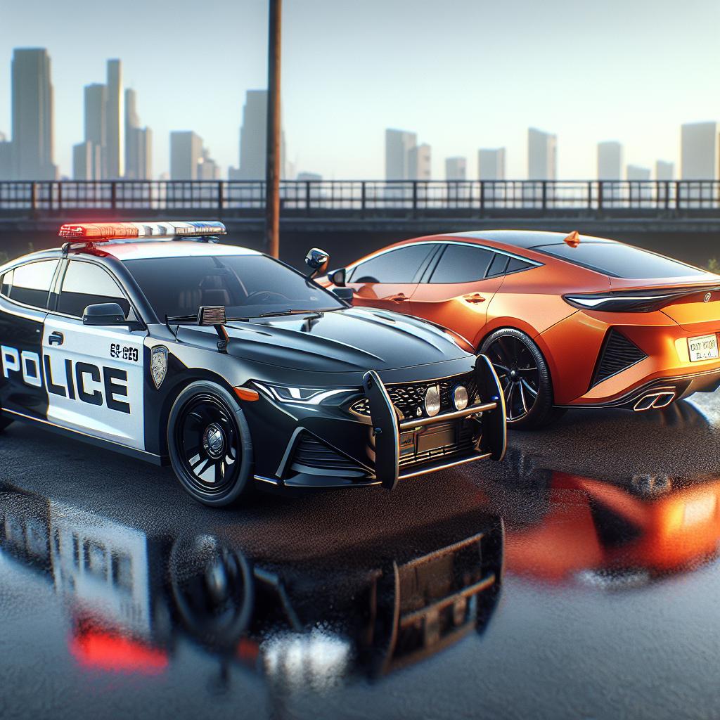 Police car and orange car