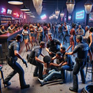 Police arresting nightclub brawlers