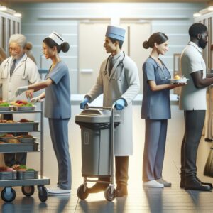 Hospital staff serving meals