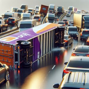 Overturned FedEx truck, highway congestion