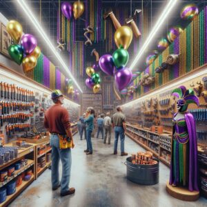 "Mardi Gras store inside hardware"