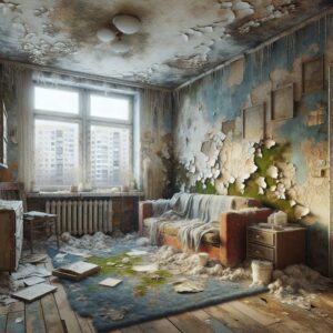 Dilapidated apartment interior, mold