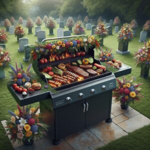 BBQ Grill and Memorial Flowers