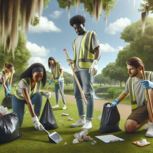 Volunteers cleaning Louisiana park