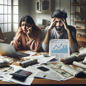 Stressed couple analyzing housing prices