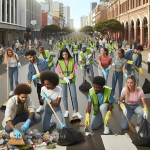 Volunteers cleaning city streets