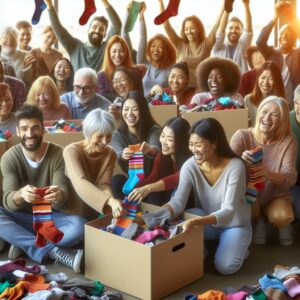 Community donating socks together