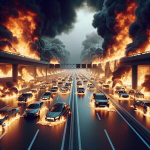 Burning cars on highway