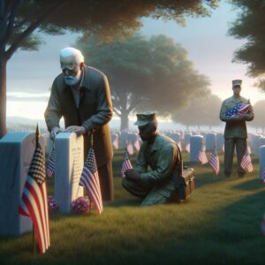 "Veterans placing flags on graves"