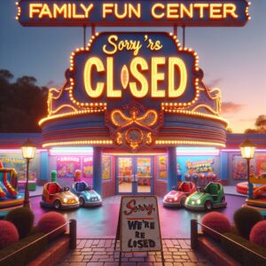 "Closed sign on family fun center"