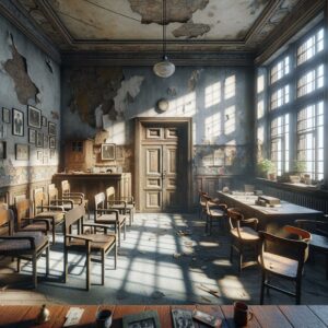 Dilapidated Apartment Building Courtroom Scene