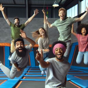 Excited people at trampoline park