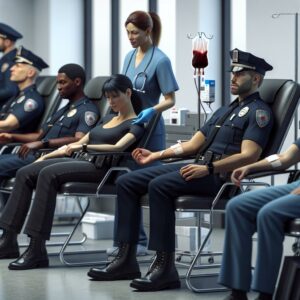 Police officers donating blood