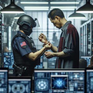 Police handcuffing cyber criminal