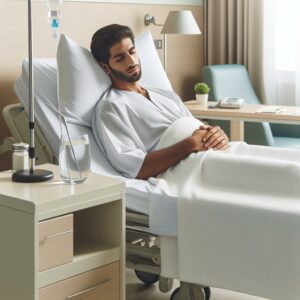 Man resting in hospital bed