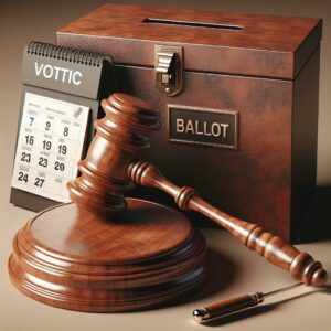 Gavel, ballot box, calendar