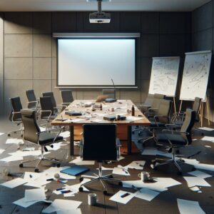 Empty meeting room chaos