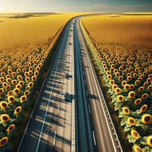 Sunflower fields along highway