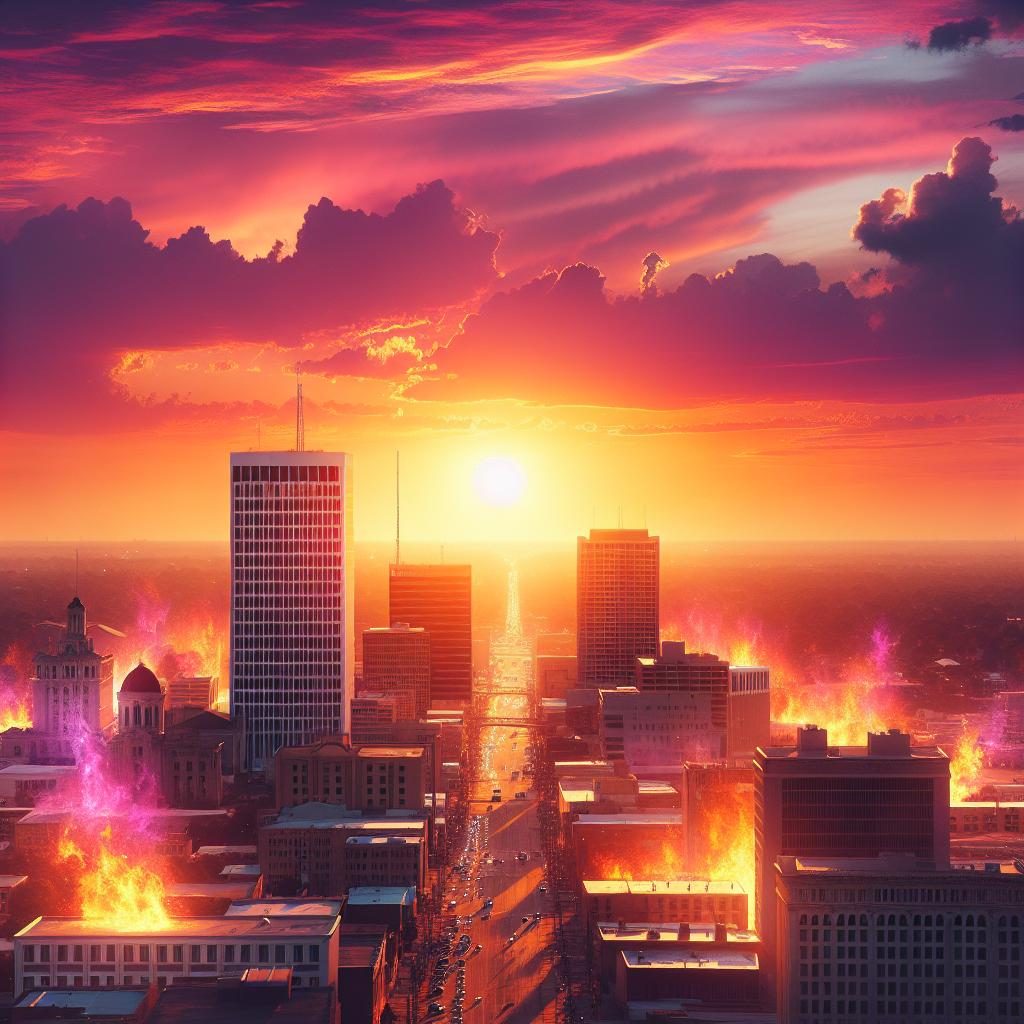 Sunset over hot Shreveport city