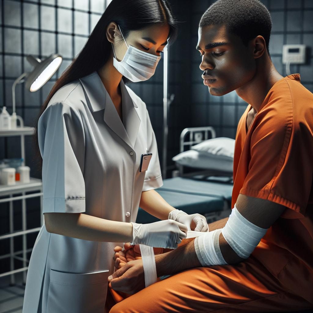 Nurse treating patient in prison