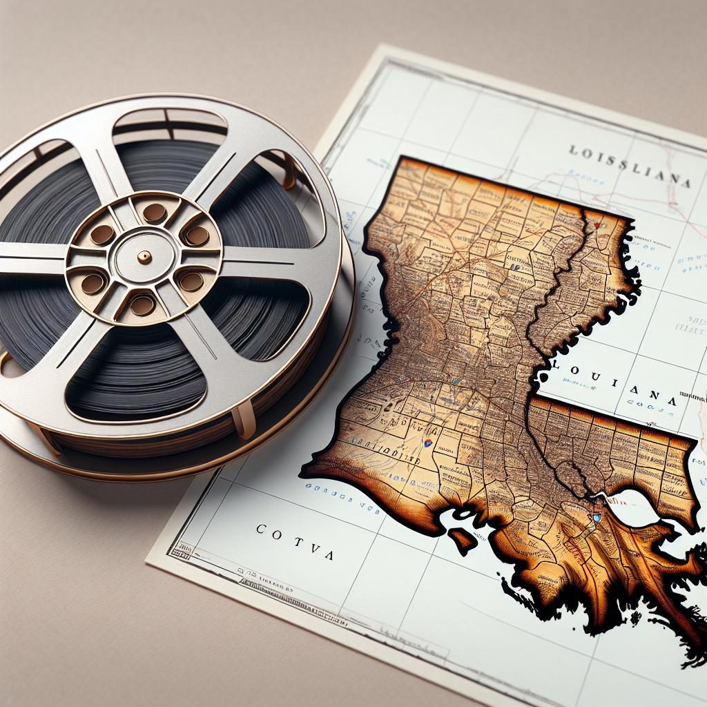 Film reel and Louisiana map