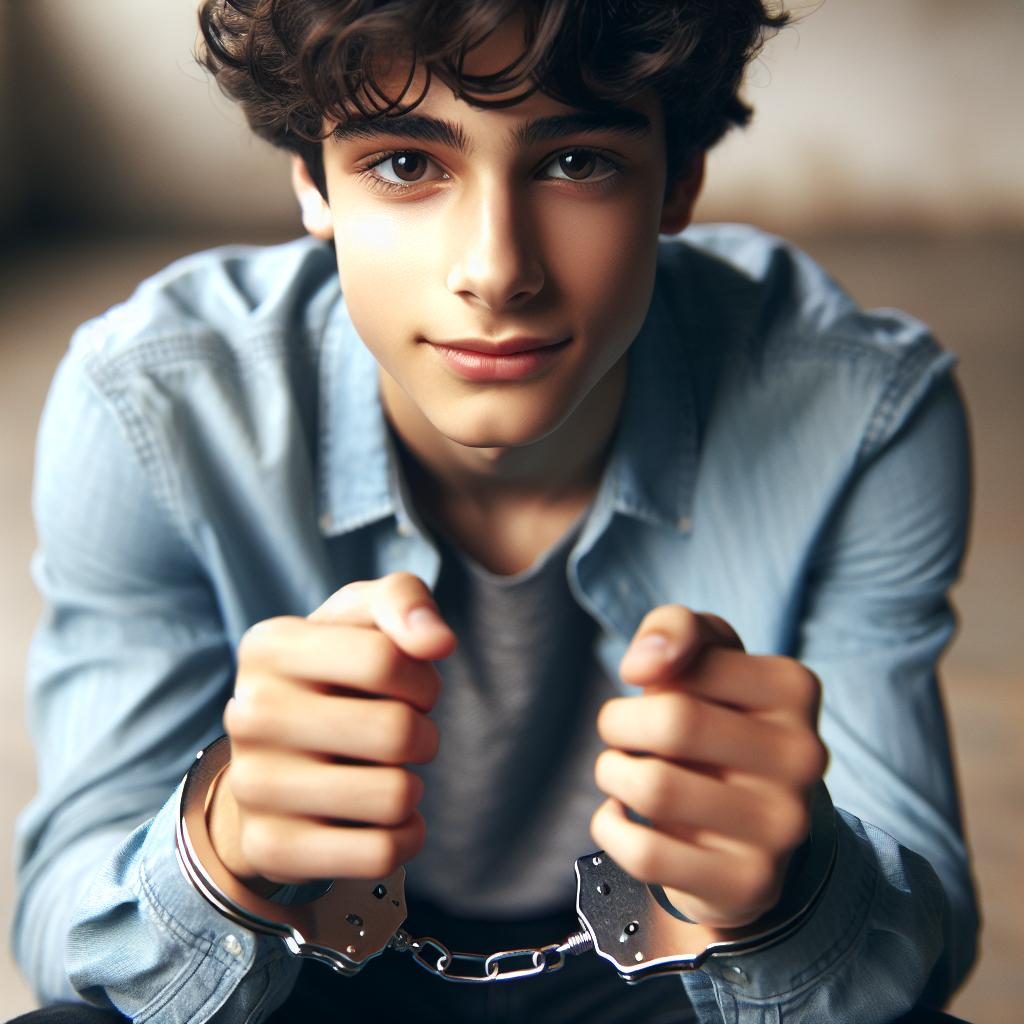 Young teenager in handcuffs