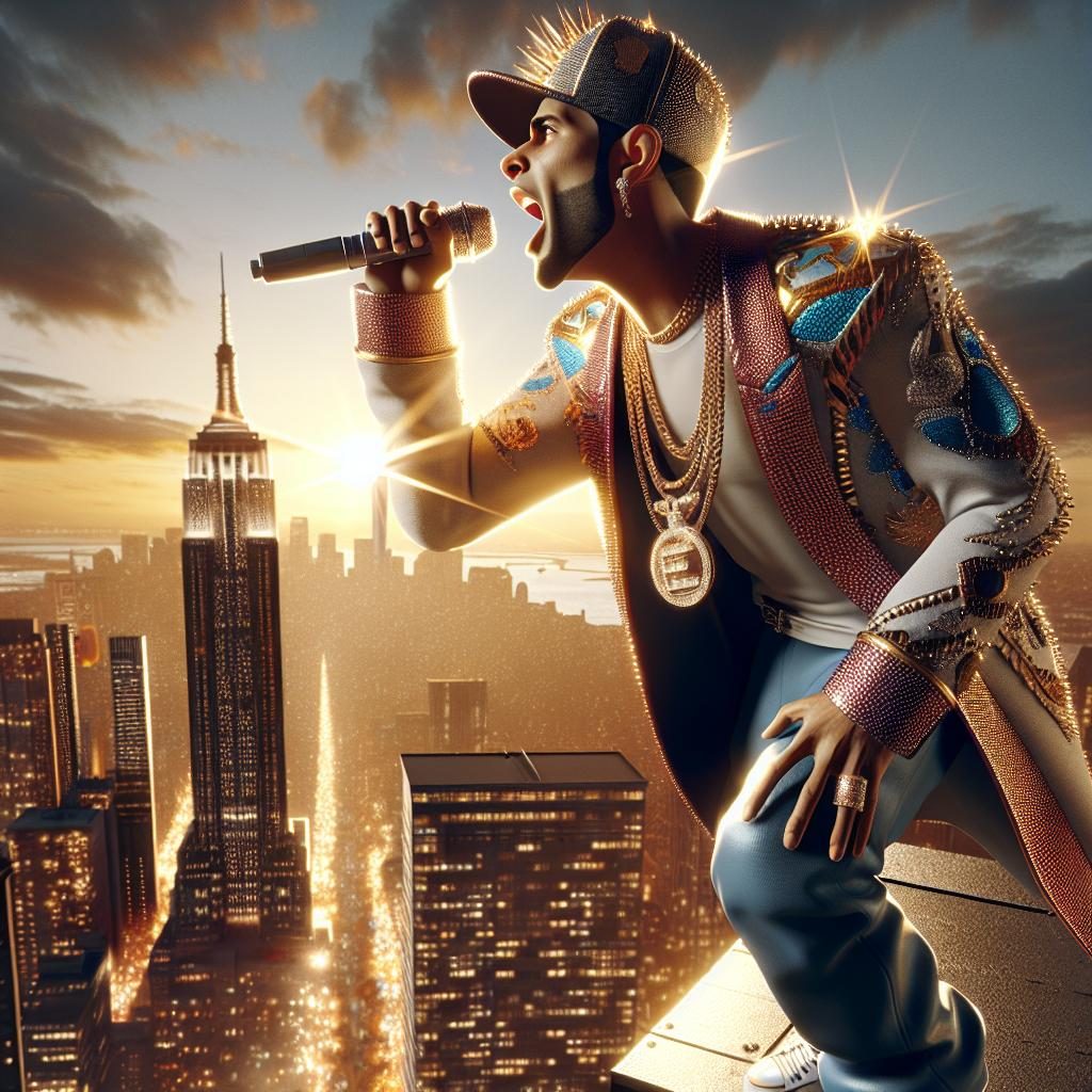 Rapper performing on gold building