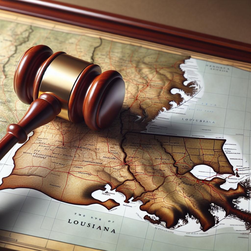 "Gavel on Louisiana state map"