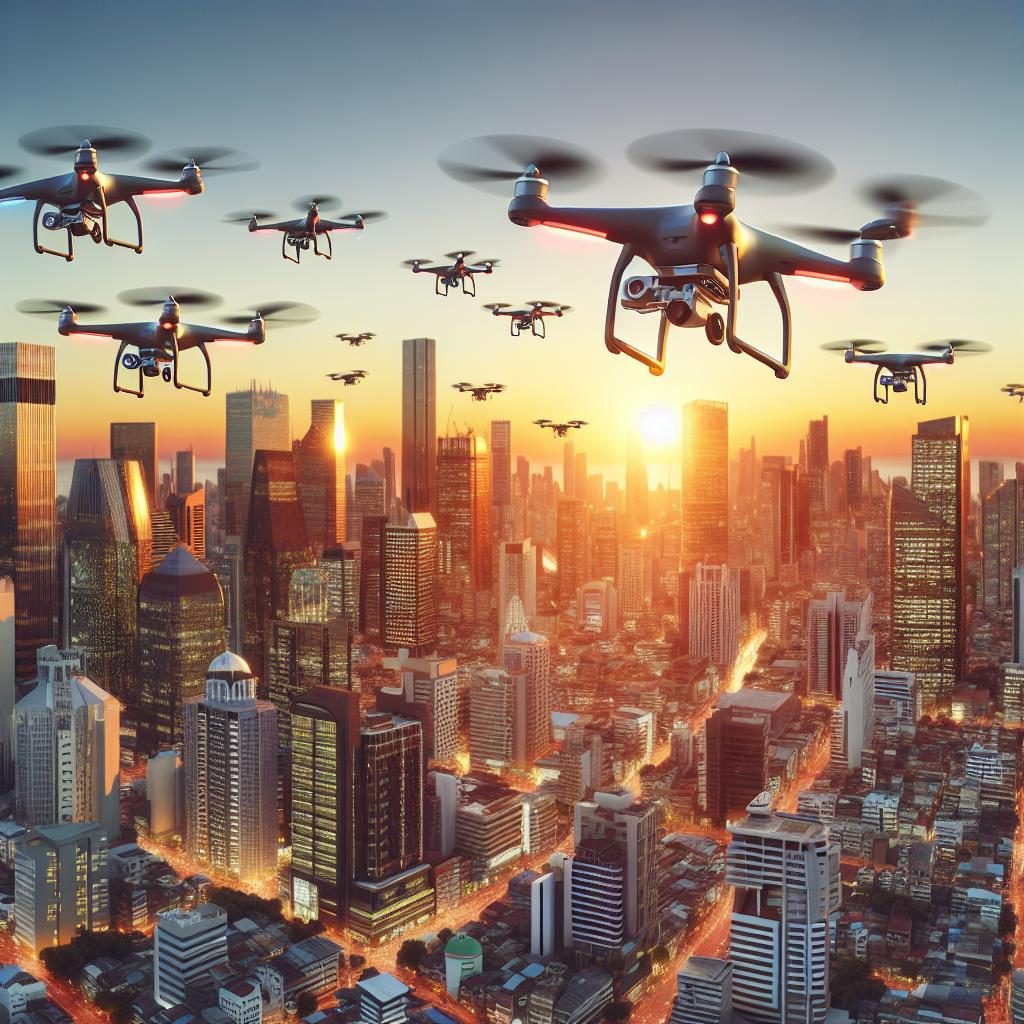 Drones Over Urban Skyline