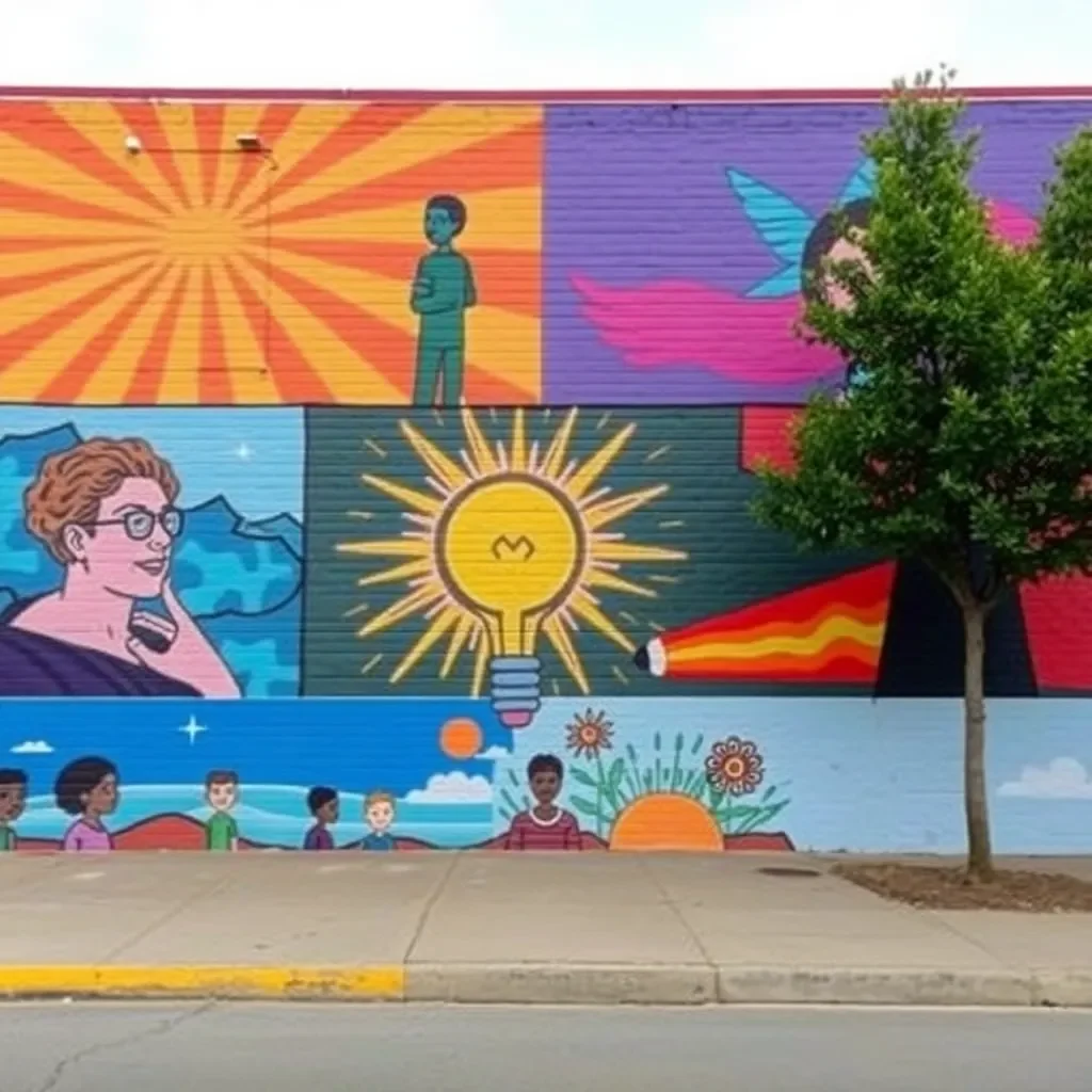 Colorful murals celebrating community and innovation in Shreveport.