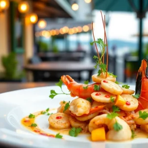 A beautifully plated Gulf seafood dish from Pêche Seafood Grill in New Orleans.