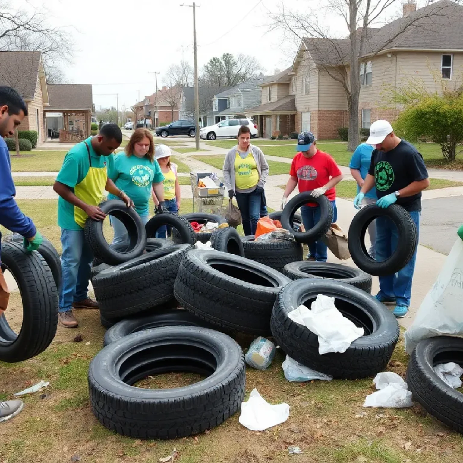 Volunteers cleaning up illegally dumped tires in Shreveport