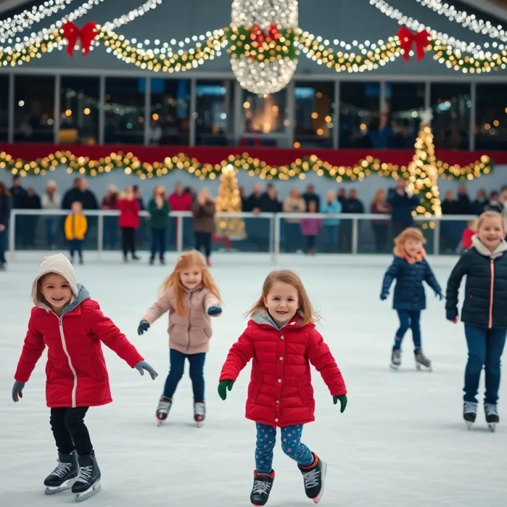 Children enjoying ice skating during the holiday season in Shreveport.