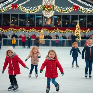 Children enjoying ice skating during the holiday season in Shreveport.