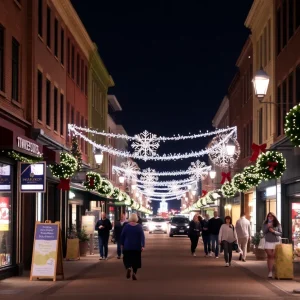 A busy street in Shreveport during the holiday season.