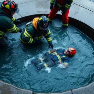 Firefighters conducting a rescue operation in Shreveport, LA