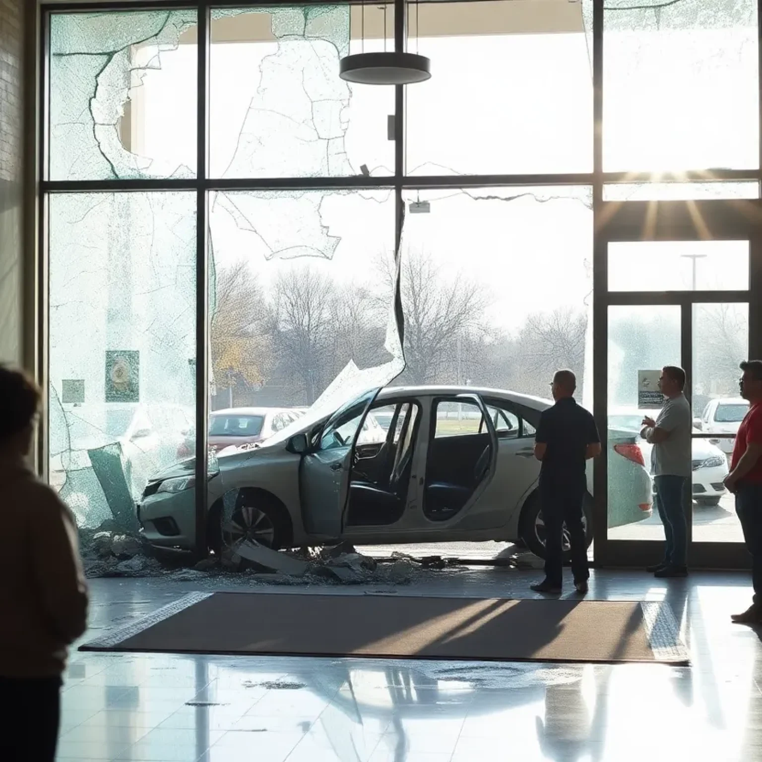 Damage caused by car crash in BHP YMCA lobby