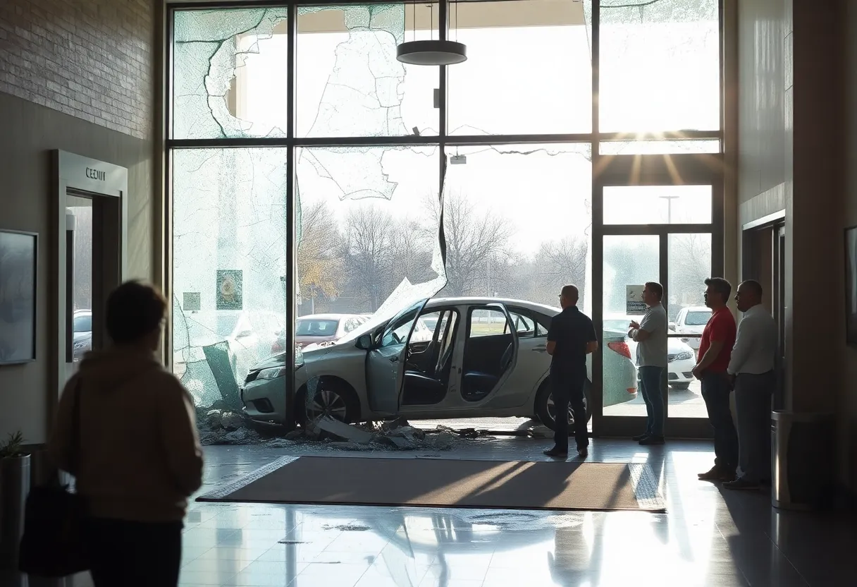 Damage caused by car crash in BHP YMCA lobby