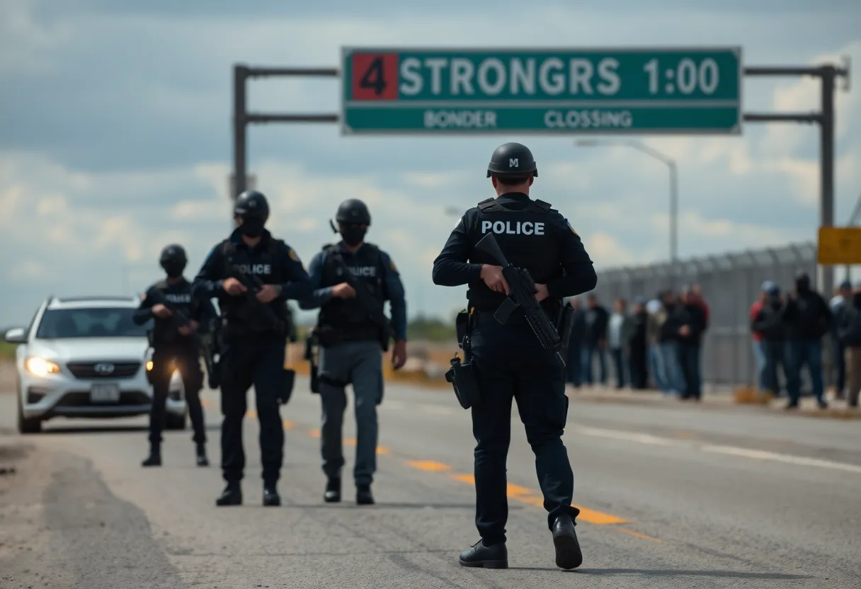 Law enforcement at Canadian border during a tense standoff