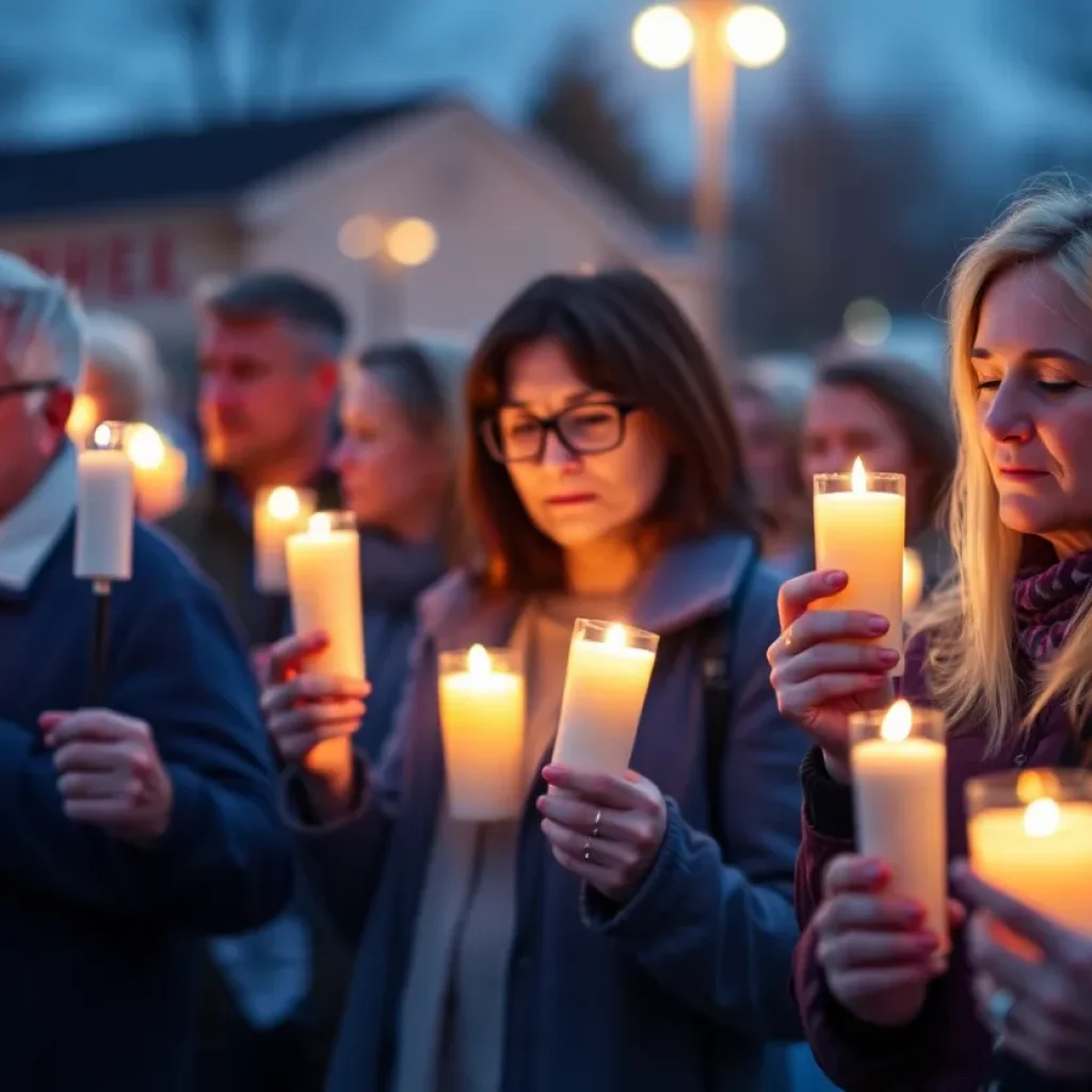 Community members holding candles at a vigil for Elana Franks