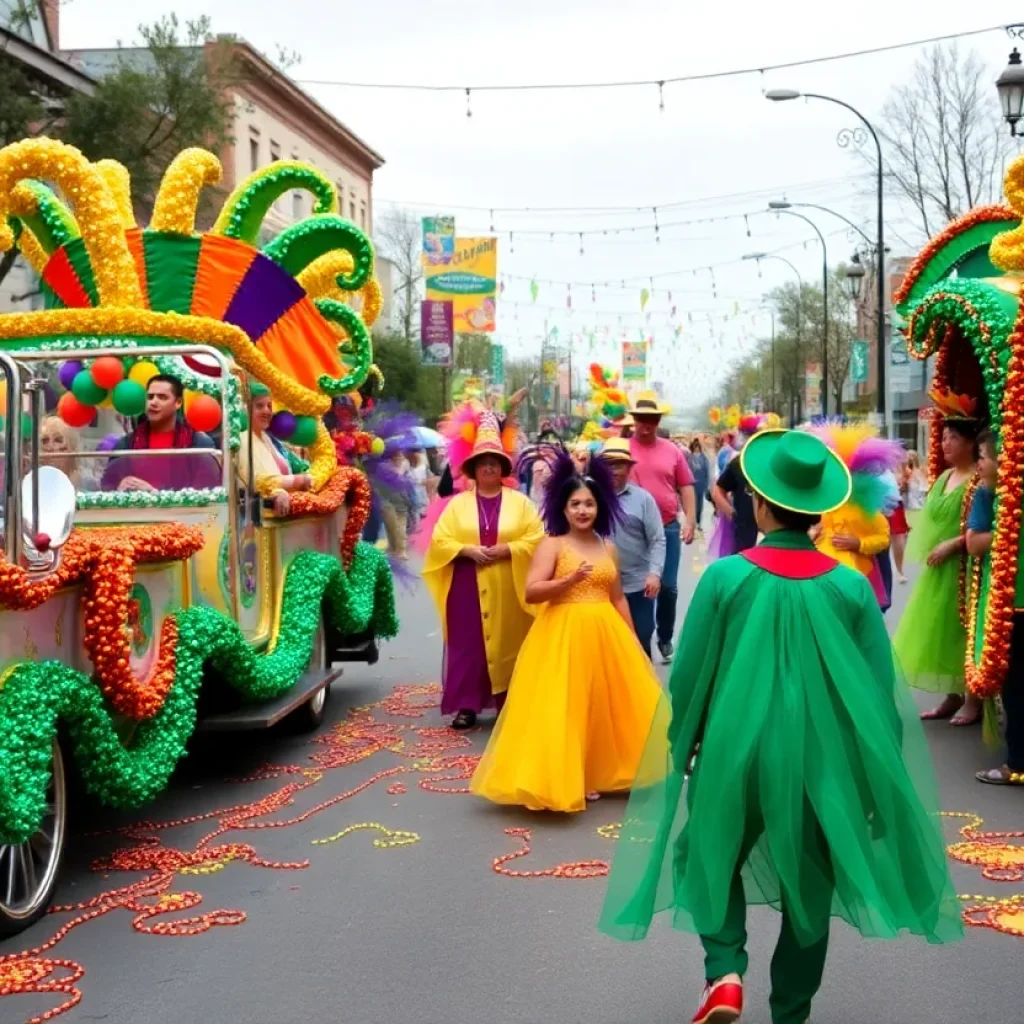 Colorful floats and costumes at Mardi Gras in Bossier City