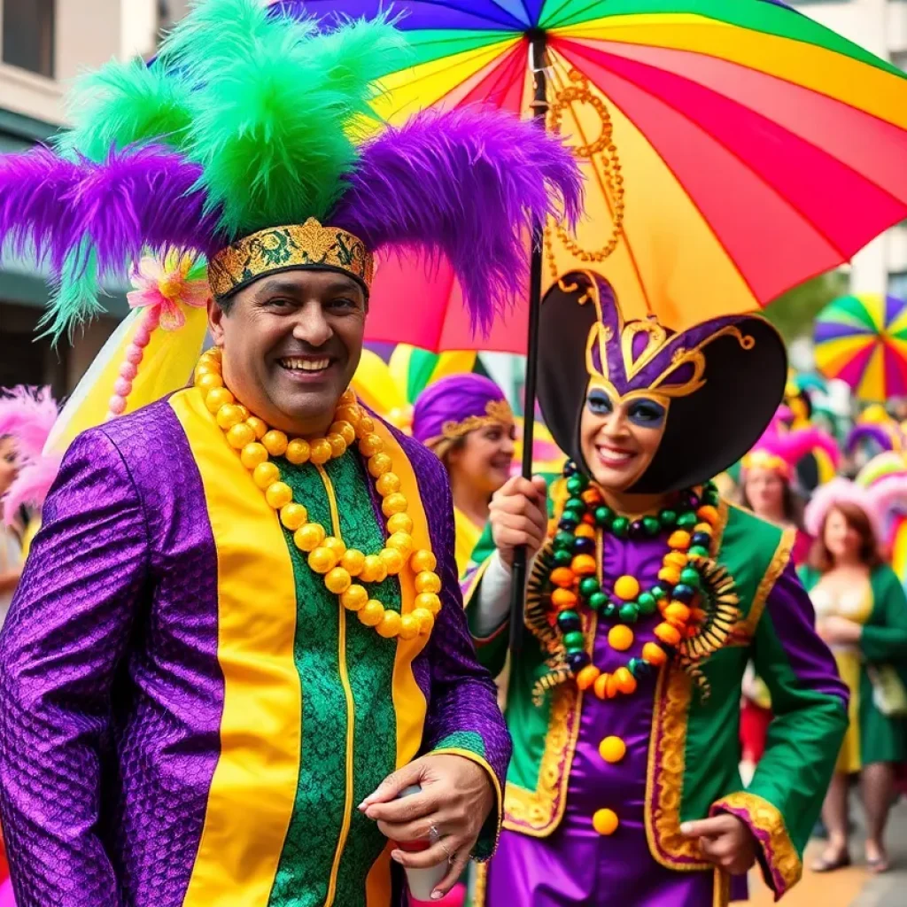 Mardi Gras parade in Shreveport with colorful floats and costumes