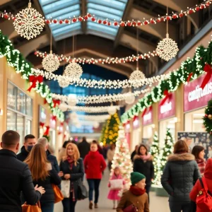 Families shopping at Lakeside Shopping Center during the holiday season