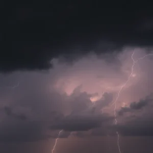 Stormy weather over Shreveport, LA with dark clouds and lightning