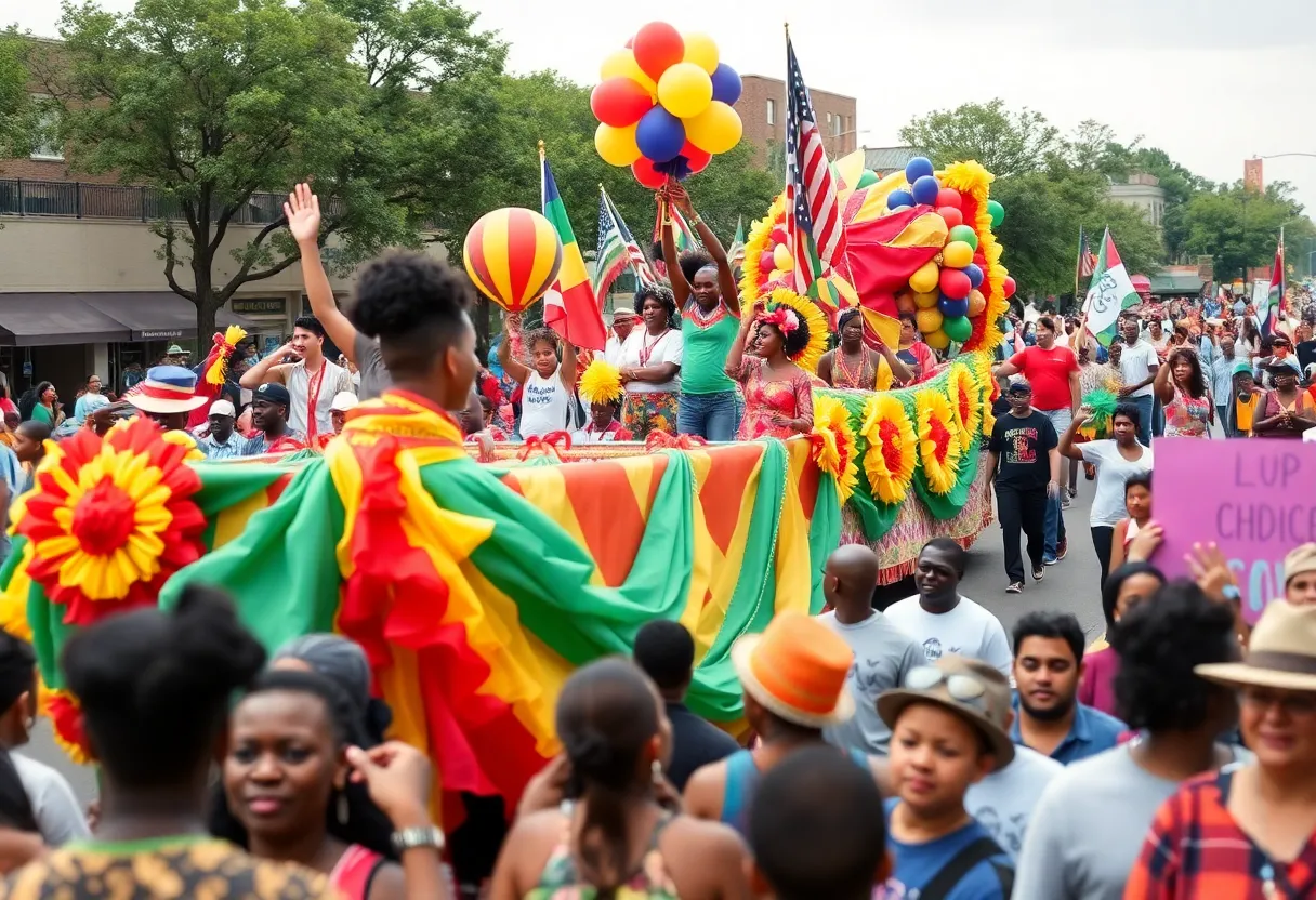 Participants marching in the Shreveport African American Parade