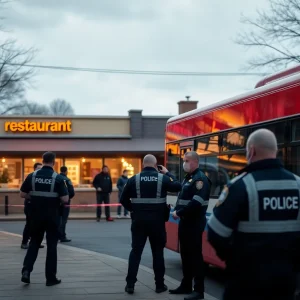 Police presence at Shreveport bus stop following shooting incident.