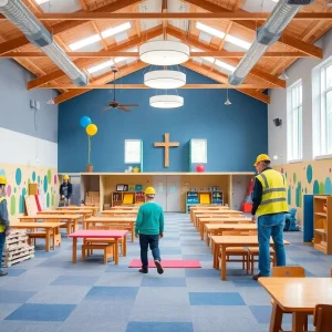 Construction of children's area at First Baptist Church